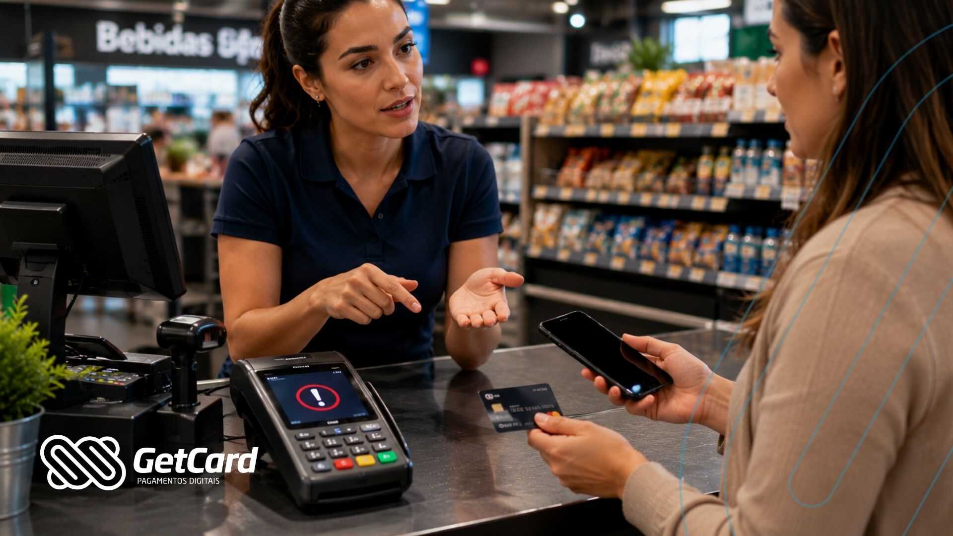 Atendente explica pagamento digital em loja