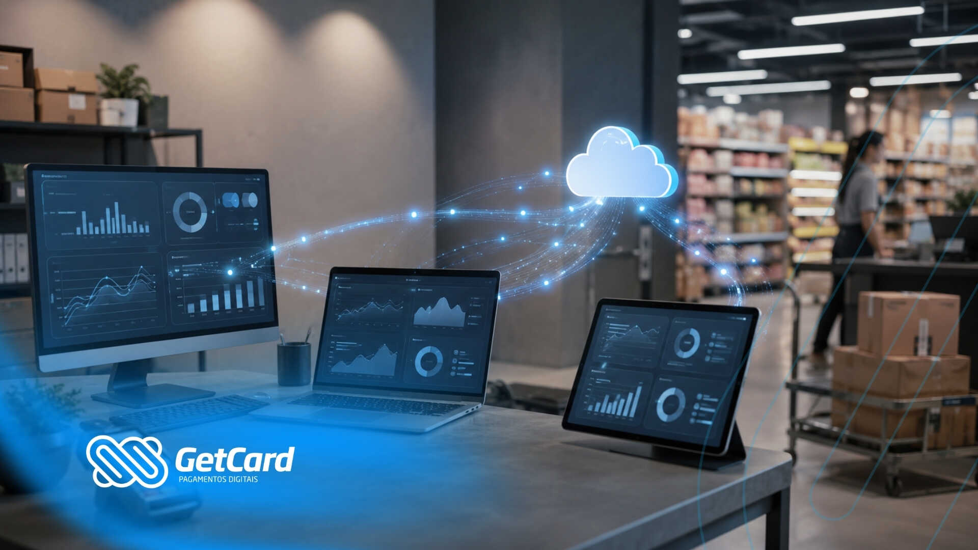 Computadores com gráficos de dados e nuvem