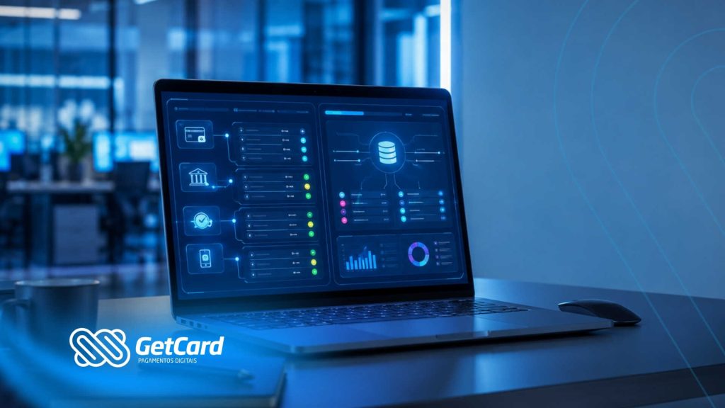 Tela de dados em laptop com interface digital