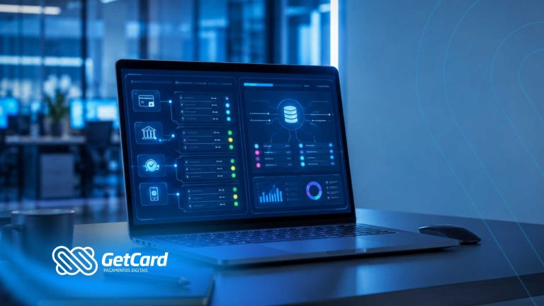 Tela de dados em laptop com interface digital